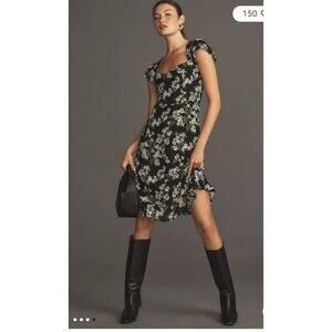 Reformation Rosi Black Floral Midi Dress Romantic NWT Sz 4 Open Back